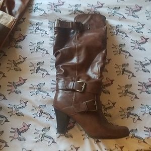 7.5 thigh high leather brown boot